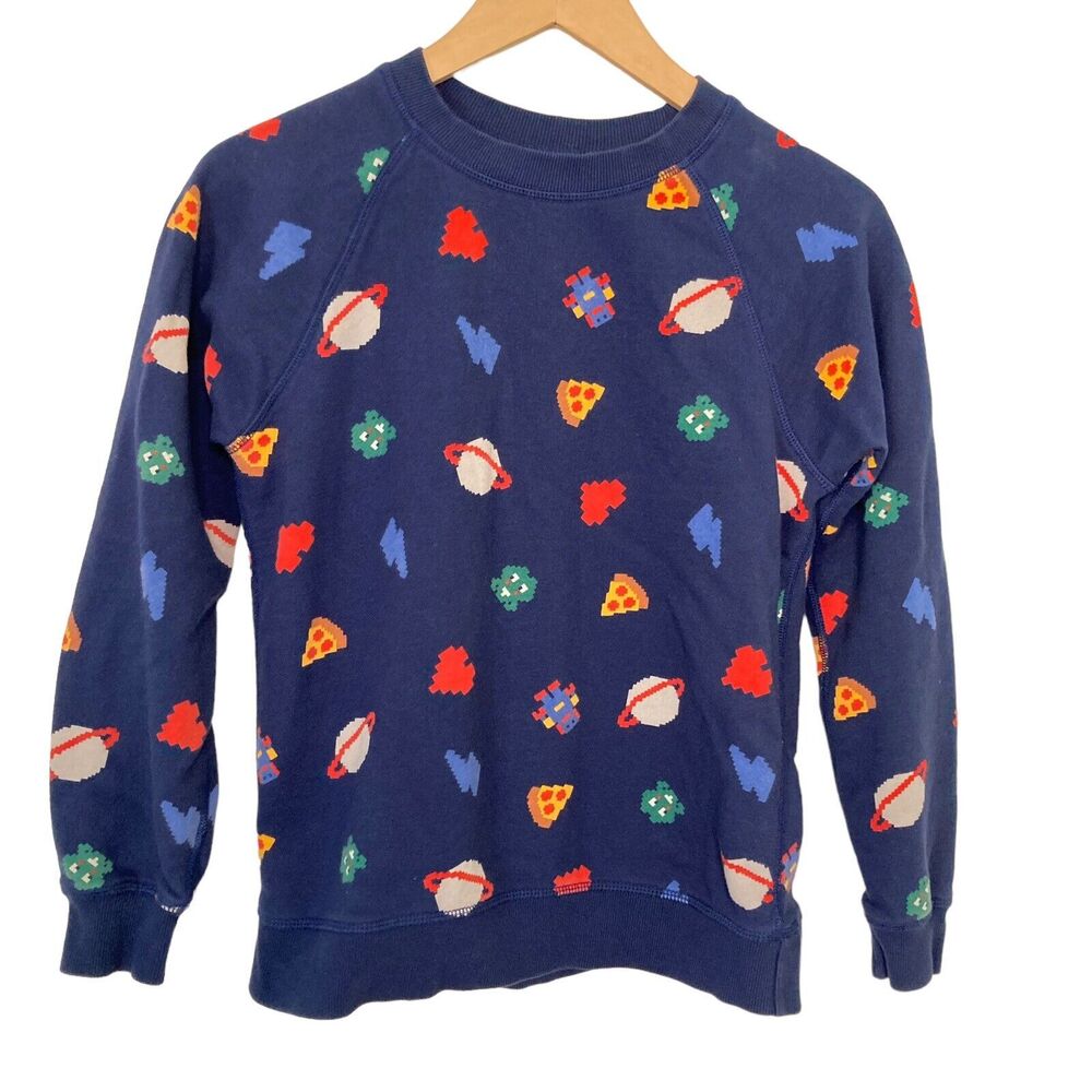 Hanna Andersson French Terry Girls Printed Sweatshirt Size 12 Blue Hearts Pizza